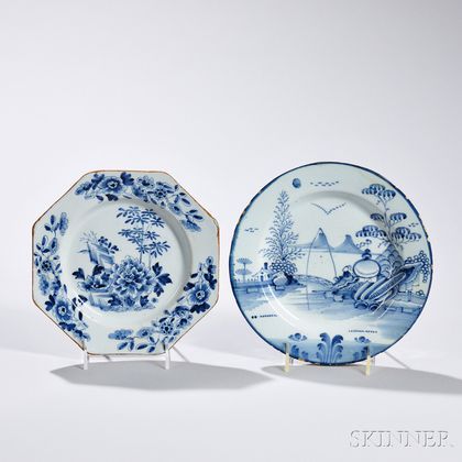 Two Tin-glazed Earthenware Chinoiserie-decorated Plates