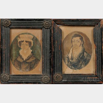 American School, Possibly Southern United States, c. 1821 Portraits of a Husband and Wife
