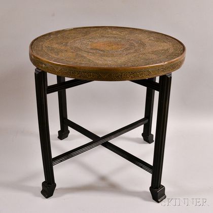 Brass Tray Table and Wood Folding Stand
