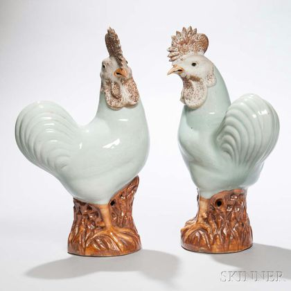 Pair of Export Ceramic Roosters
