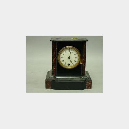 American Clock Co. Black Lacquered and Faux Marble Wooden Mantel Clock. 