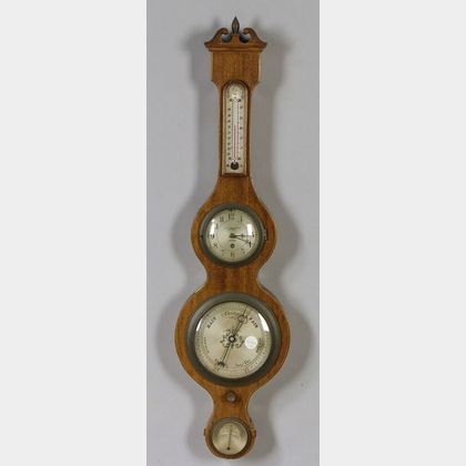 Edwardian Mahogany and Inlay Aneroid Barometer with Chelsea Timepiece