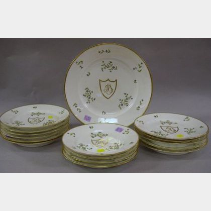 Sixteen Pieces of Chinese Export Porcelain Armorial Decorated Tableware