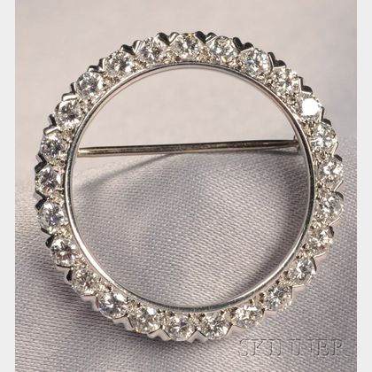 Platinum and Diamond Circle Brooch, Maurice Tishman, Inc.