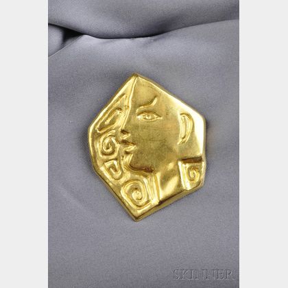 Artist-designed 23kt Gold Pendant/Brooch "Le Profil," Jean Cocteau