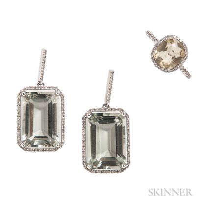 14kt White Gold and Green Amethyst Suite