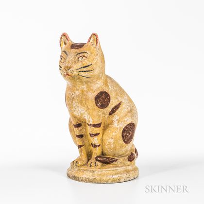 Large Painted Chalkware Figure of a Seated Cat
