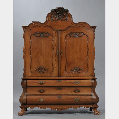 Dutch Baroque Carved Oak Armoire/Chest
