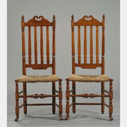 Pair of Carved Maple and Ash Bannister-back Chairs