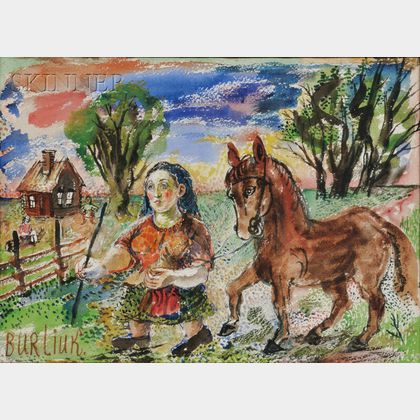 David Davidovich Burliuk (Ukrainian/American, 1882-1967) Woman with Horse