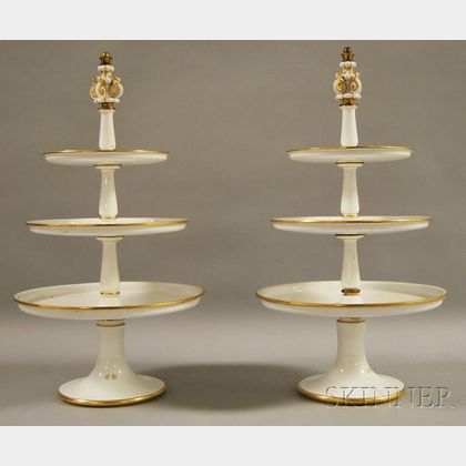 Pair of Three-tiered Porcelain Dessert Trays