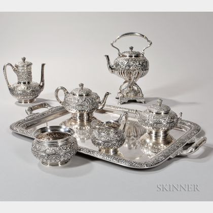 Six-piece Tiffany & Co. Sterling Silver Tea and Coffee Service with Silver-plated Tray