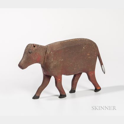 Carved and Red-painted Pine Figure of a Four-legged Animal