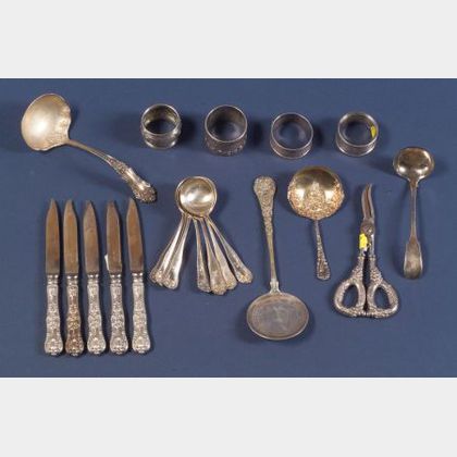 Group of American Sterling Flatware Items and Napkin Rings