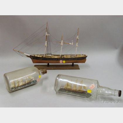 Painted Wooden Three-Masted Sailing Ship Cutty Sark and Two Sailing Ship