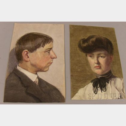 Lot of Eight Unframed Portrait Watercolors with Graphite on Paper by Mary Cable Butler (American, 1865-1946)