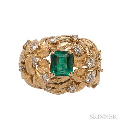 18kt Gold, Emerald, and Diamond Ring