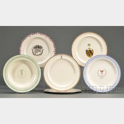 Six Wedgwood Queen's Ware Armorial Crested Plates