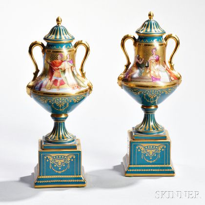 Pair of Vienna Porcelain Vases with Covers