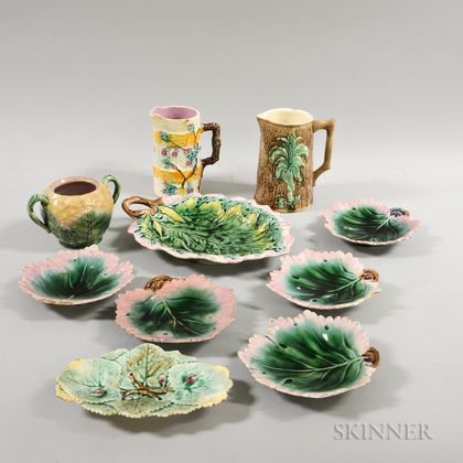 Ten Majolica Ceramic Tableware Items