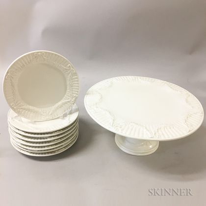 Set of Eight Italian Porcelain Dessert Plates and a Cake Plate Retailed by Tiffany & Co.