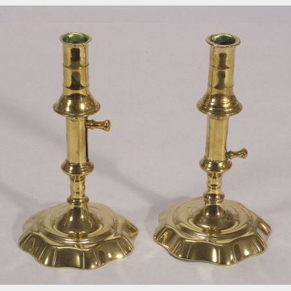 Pair of Brass Queen Anne Push-Up Candlesticks