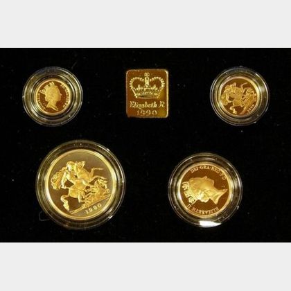1990 United Kingdom Gold Proof Sovereign Four Coin Collection