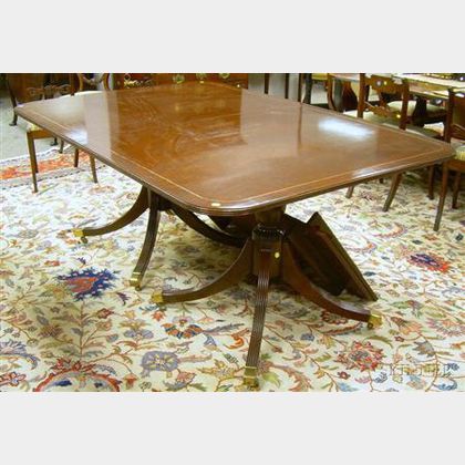 Baker Furniture Federal-style Inlaid Mahogany and Mahogany Veneer Double-Pedestal Dining Table