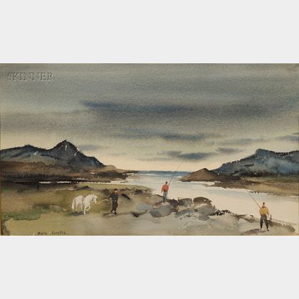 Paul Sample (American, 1896-1974) Coastal Landscape with Fishermen /A Hofsa, Iceland View