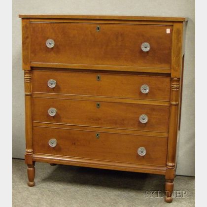 Late Federal Inlaid Cherry Bureau with Glass Drawer Pulls