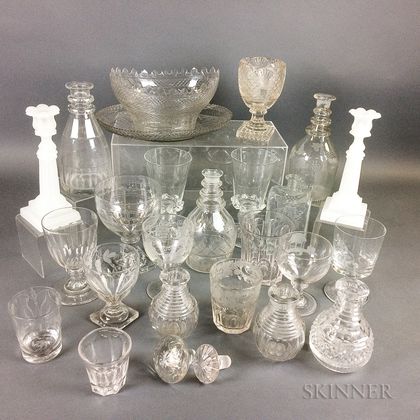Twenty-four Pieces of Mostly Colorless Glass Tableware