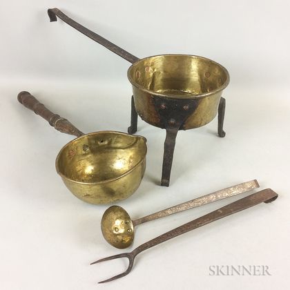 Four Brass and Wrought Iron Hearth Items. Estimate $50-100