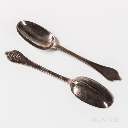 Pair of English Wavy-end Silver Spoons