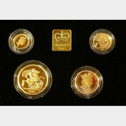 1991 United Kingdom Gold Proof Sovereign Four Coin Collection