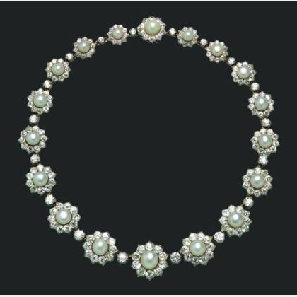 Antique Natural Pearl and Diamond Necklace, Carrington & Co.