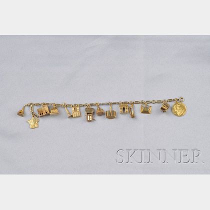 18kt Gold Paris-themed Travel Charm Bracelet, France
