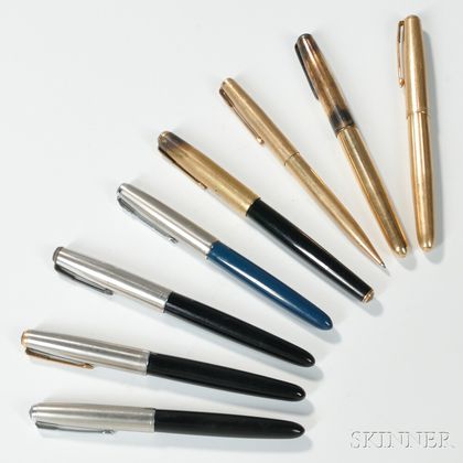 Eight Parker "51" Fountain Pens and Pencils