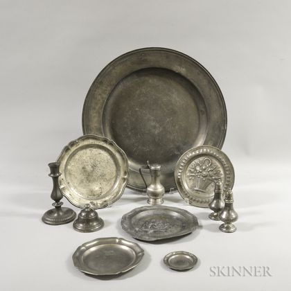 Eleven English and Continental Pewter Items. Estimate $150-200