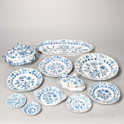 Fifty-nine-piece Meissen "Blue Onion" Pattern Porcelain Dinner Service