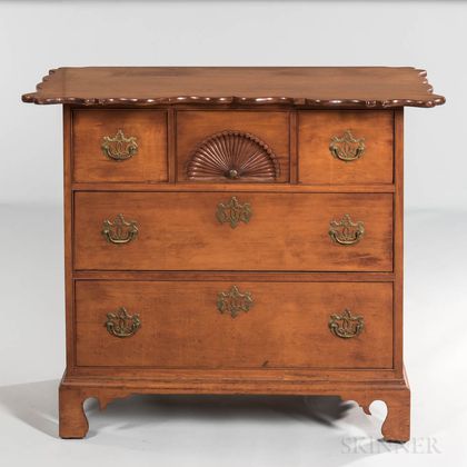 Fan-carved Scalloped-top Cherry Chest of Three Drawers