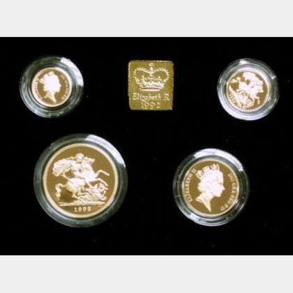 1992 United Kingdom Gold Proof Sovereign Four-Coin Collection