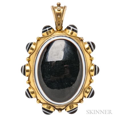 Victorian Gold and Banded Agate Pendant