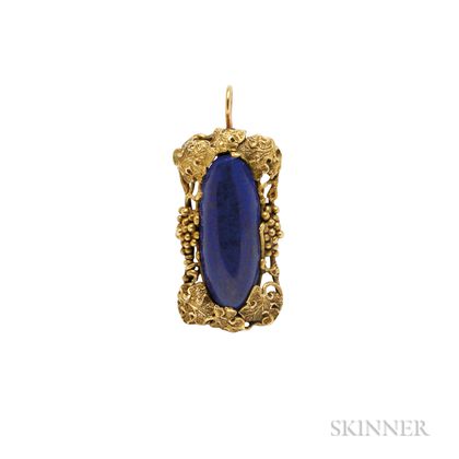 Arts and Crafts 14kt Gold and Lapis Pendant, Walton & Co.