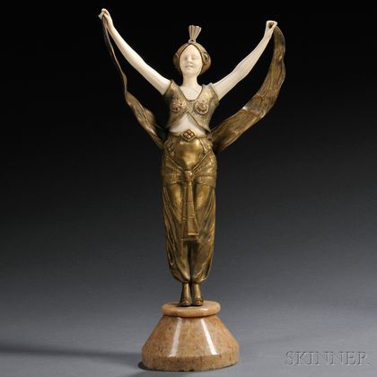 After Georges Omerth (French, fl. 1895-1925) Bronze and Ivory Figure of an Exotic Dancer