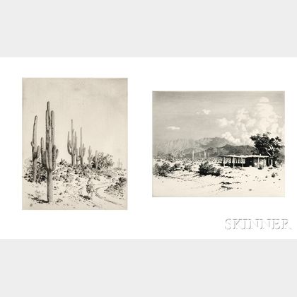 George Elbert Burr (American, 1859-1939) Two Desert Views: Indian Home - Salt River Mountains Arizona