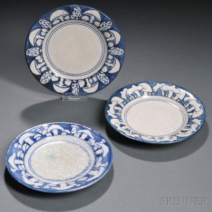 Three Dedham Pottery Mushroom Plates 