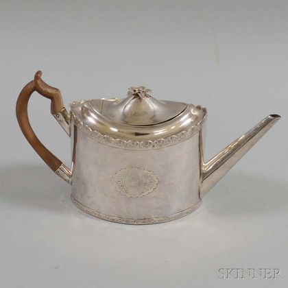 English Silver-plated Teapot, Four Sheffield Silver-plated Coasters, and a Silver-plated Caster