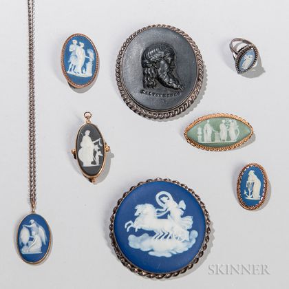 Eight Wedgwood-mounted Jewelry Items