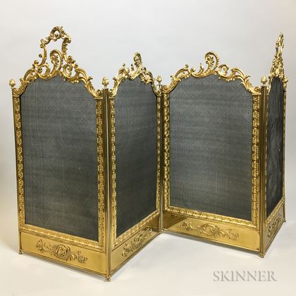 Rococo-style Brass and Mesh Firescreen