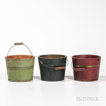 Three Small Painted Wooden Pails